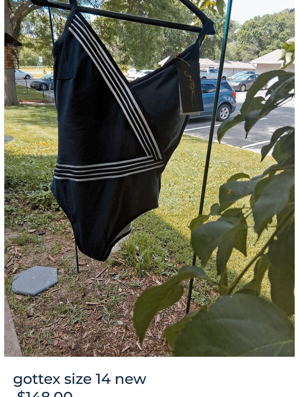 Gottex Blue Swimsuit with White Stripe Accents